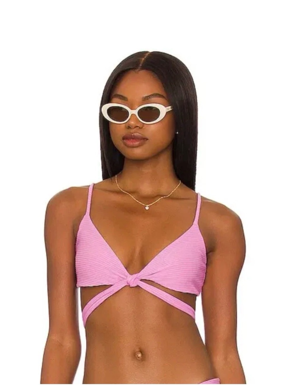 l*space chloe wrap Pink Ribbed Tie-Front Bikini Top small